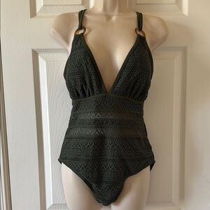 *NWT - CHARMING DARK GREEN ONE PIECE BATHING SUIT (sz lg)
